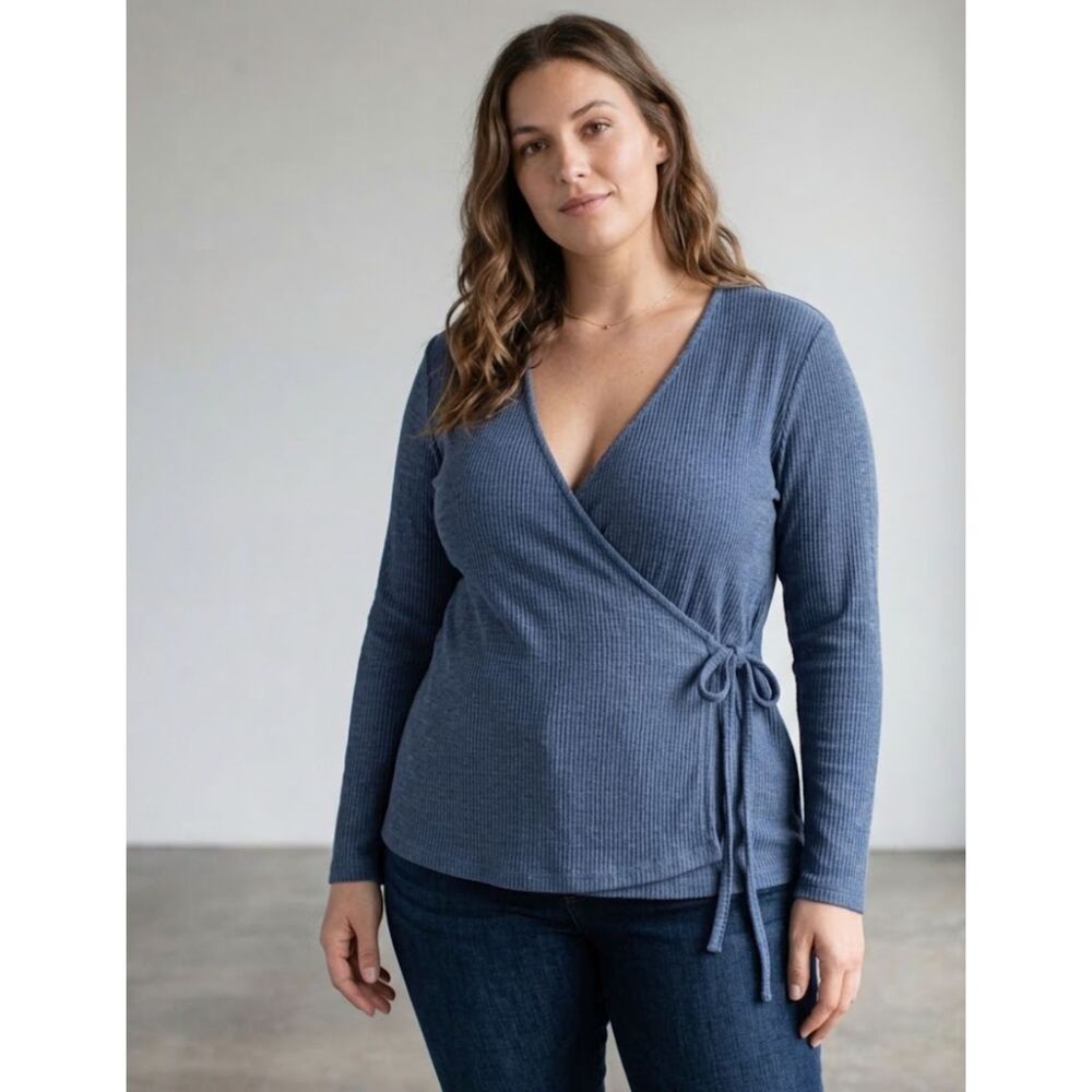Old Navy Wrap-Front Rib-Knit Long Sleeve Top Women's Plus Size XXL